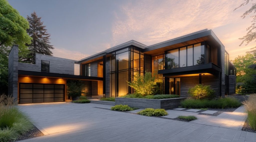 Residência moderna de luxo com iluminação externa, construída pela Melhor Construtora.