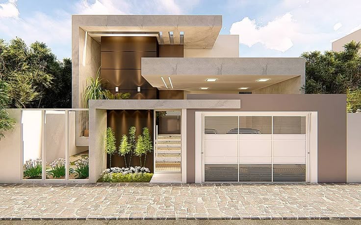 Fachada moderna e compacta: Projeto Residencial Premium com portão fechado.