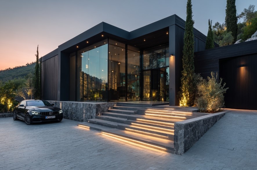 Fachada high-tech, Tecnologia em Construção de Luxo com iluminação automatizada.