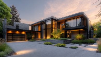 Residência de arquitetura moderna e garagem automatizada, integrando Tecnologia em Construção de Luxo.