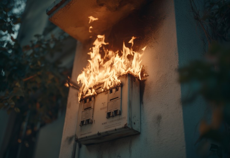 Curto-circuito e incêndio em quadro de luz, consequência de má Instalação Elétrica.