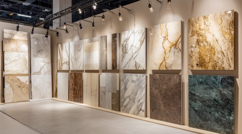 Amostras de revestimentos de porcelanato e mármore, essenciais para Obras de Qualidade.