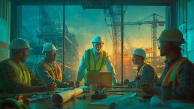 Reunião de engenheiros e mestres de obra para aumentar a Produtividade na Construção Civil.