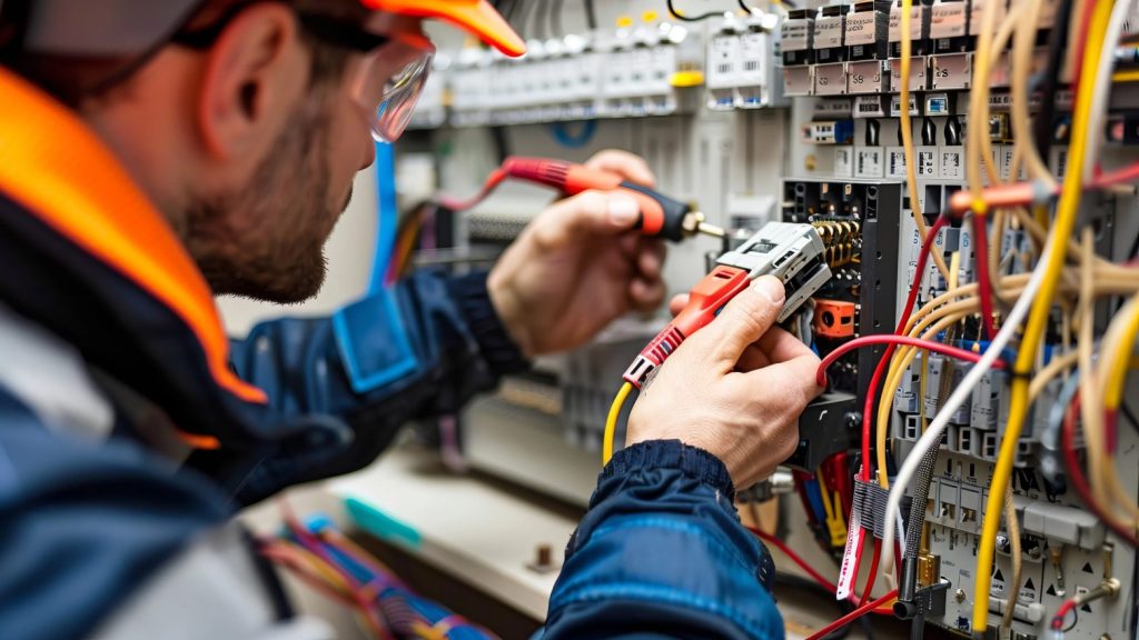 Serviços Elétricos Residenciais e Comerciais: Eletricista testando componentes com multímetro.